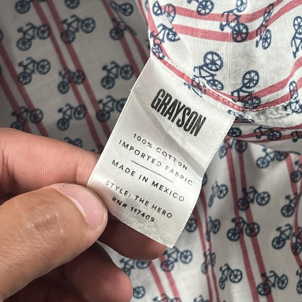 Grayson Hero Bicycle Print Shirt Womens Size 3 Comfort Light Striped Button Down - Picture 7 of 8